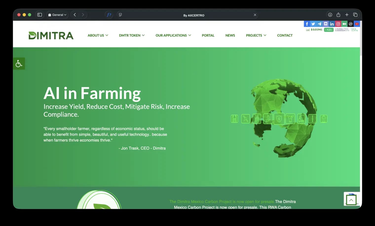 Custom developed dimitra.io platform by Axcertro